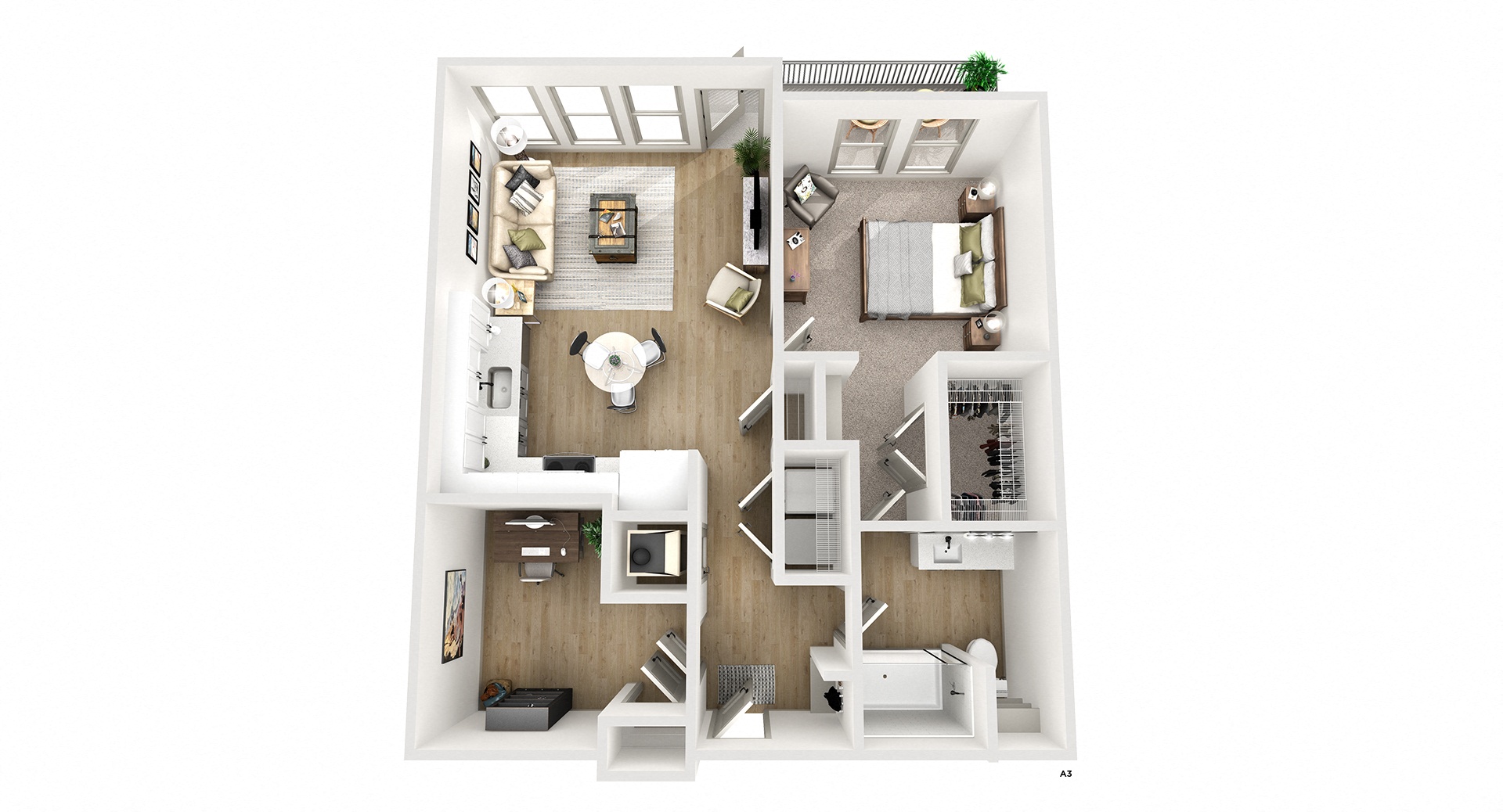 Floor plan for 1 bed, 1 bath, 846 sqft